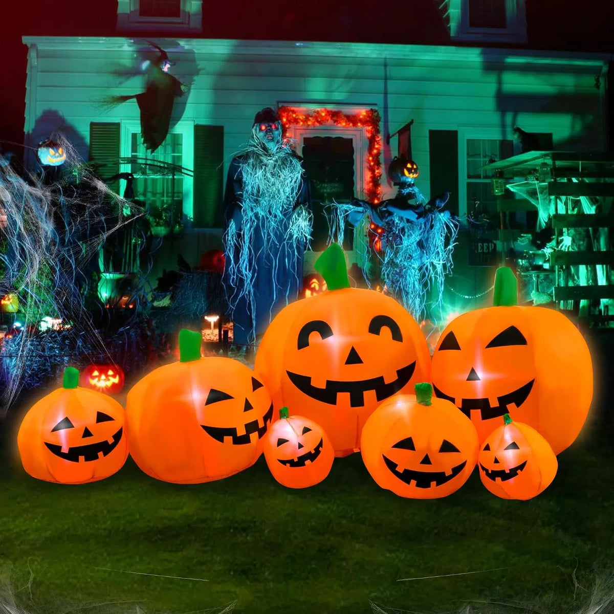 7 ft Inflatable Pumpkin Patch Family with LED Lights, Jack-o - view 1