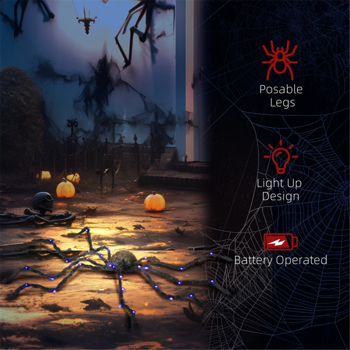 Giant Light-Up Spider 47 in with Bendable Purple LED Legs, H - view 2
