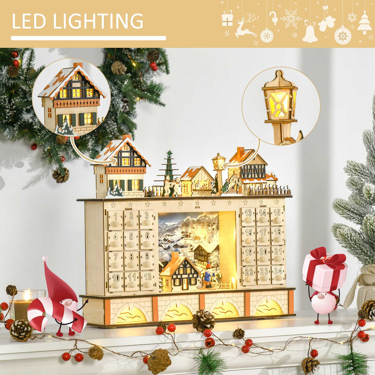 Light-Up Wooden Christmas Village Advent Calendar with Count - view 4