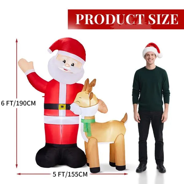 6.3 ft Inflatable Santa and Reindeer with LED Lights, Christ - view 7