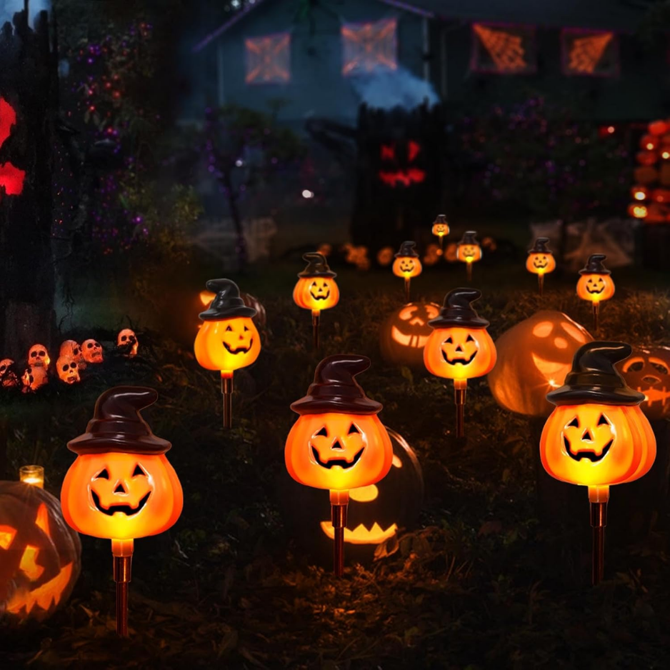 Solar Jack-o-Lantern Stake Lights 6-Pack, Orange Halloween P - view 5