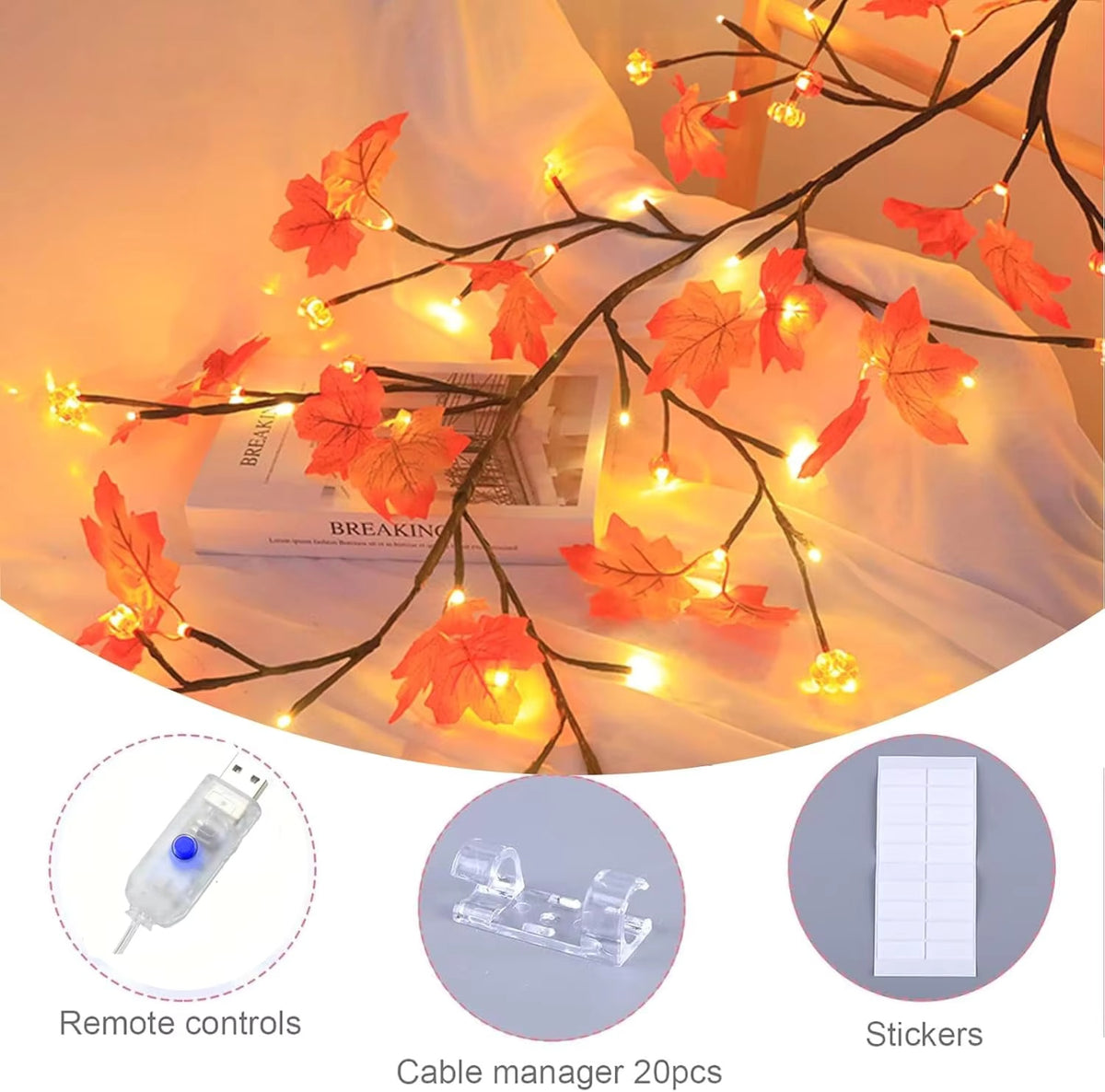 Maple Leaf Branch Lights 4.2 ft 48 LED with Remote, Warm Fal - view 7