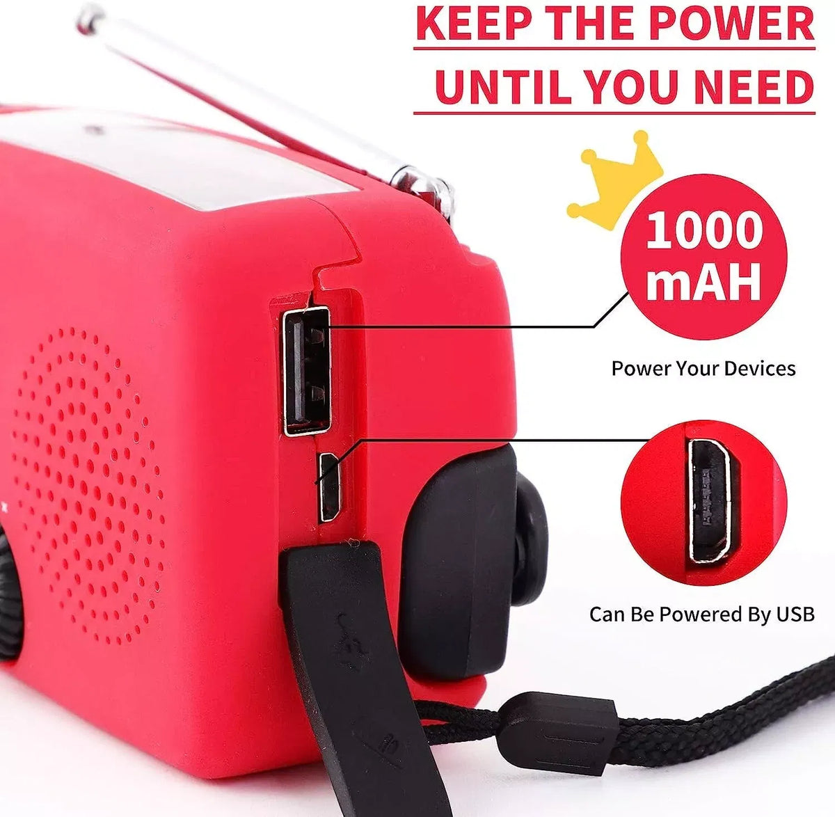 Hand Crank Solar Emergency Radio with Flashlight and 1000mAh - view 5