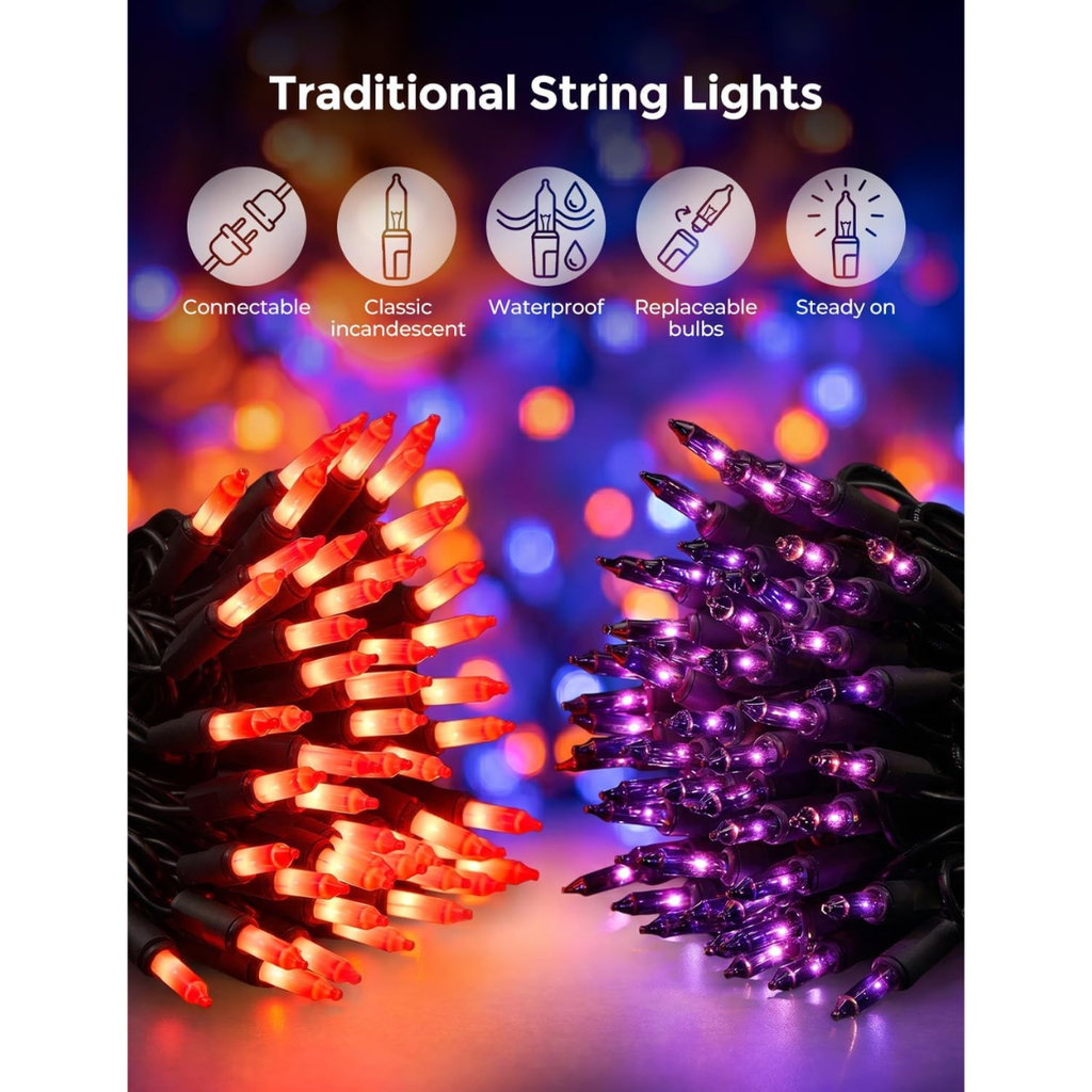 Purple and Orange Halloween Mini String Lights 20 ft, Indoor - view 6