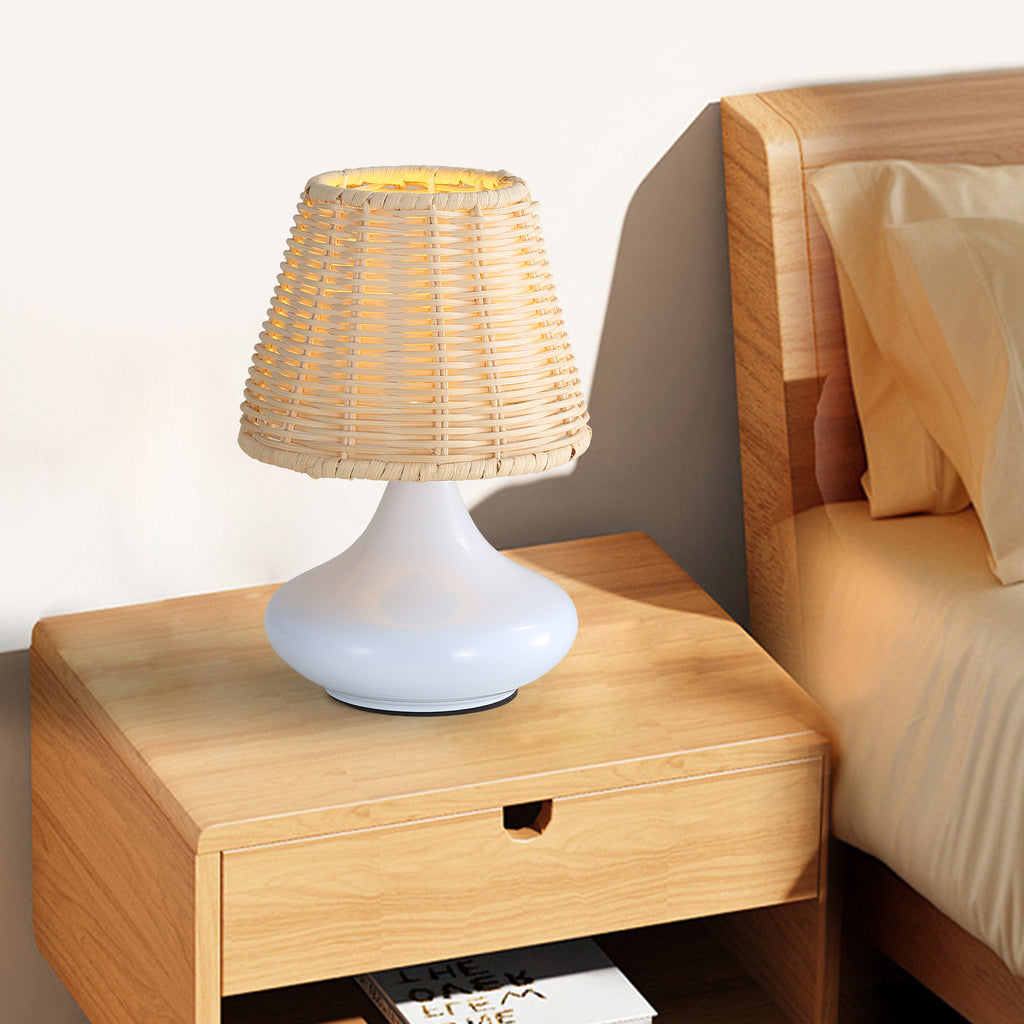 Woven Bamboo Table Lamp, Dimmable Boho Desk Lamp with Iron B - view 4