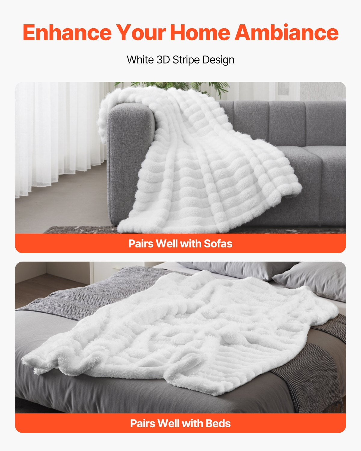 Faux Fur Throw Blanket 50x60 in, Soft Cozy Couch and Bed Thr - view 2
