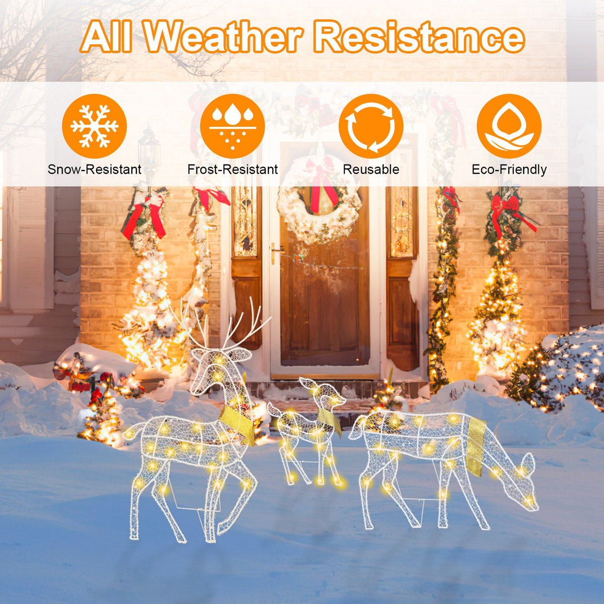 Lighted 2D Reindeer Family Set of 3, Warm White Christmas Ya - view 8
