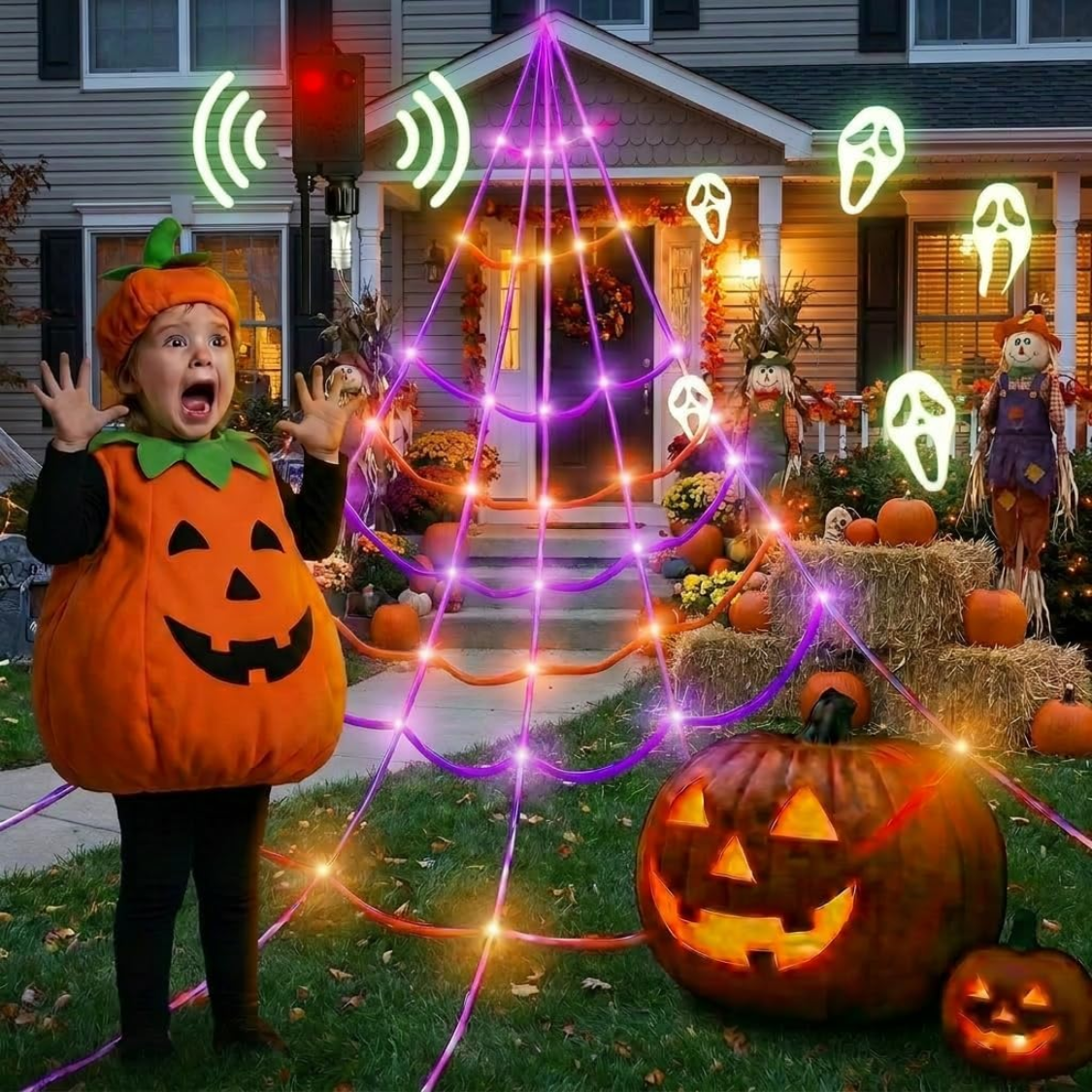 Lighted Spider Web 150 LED, Motion-Activated Halloween Yard  - view 3