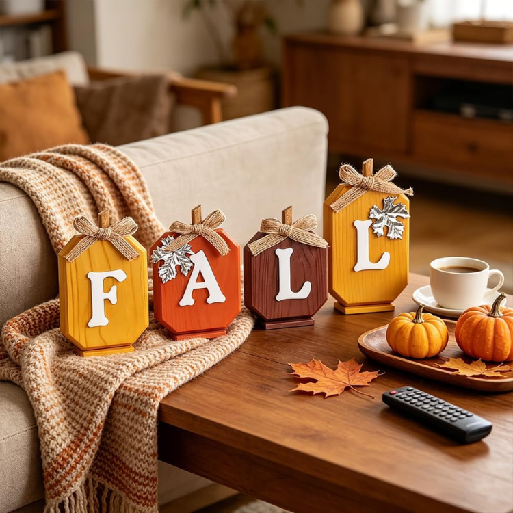 Pumpkin Wood Sign Blocks, Rustic Thanksgiving Tiered Tray De - view 2