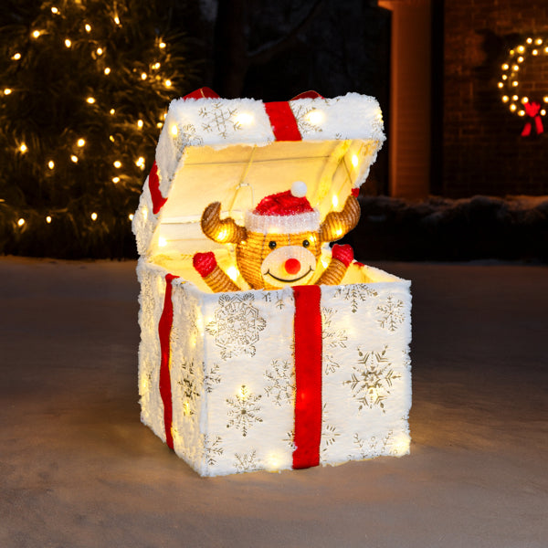Motorized Pop-Up Gift Box with Reindeer and 60 LED Lights, C - view 2