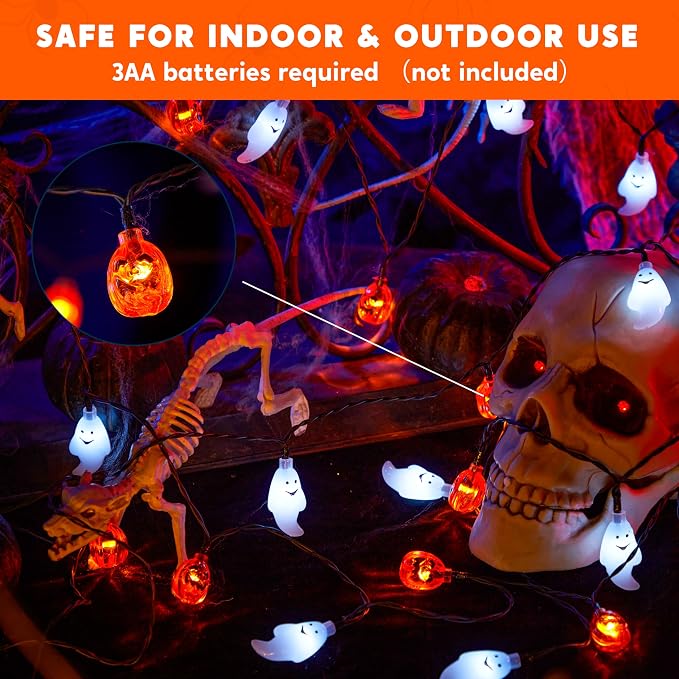 Ghost and Pumpkin String Lights 19.7 ft 30 LED, Battery Oper - view 1