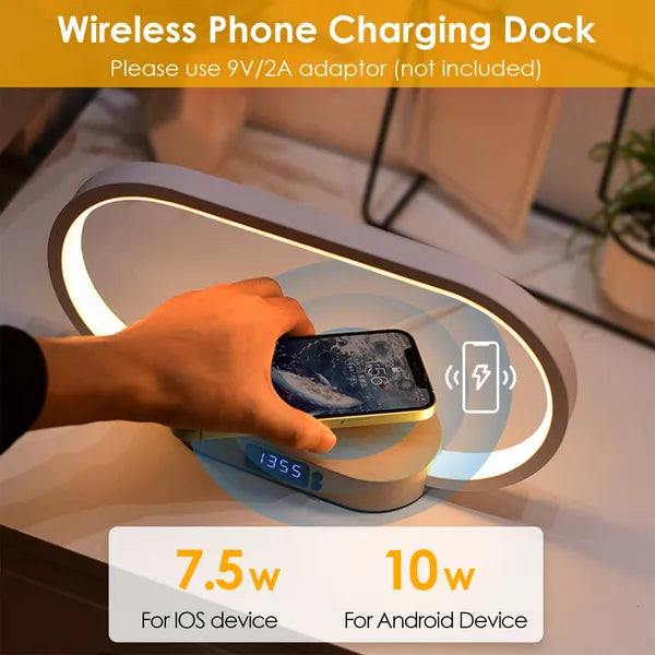 Touch Bedside Lamp with Clock and Wireless Charger, Dimmable - view 1
