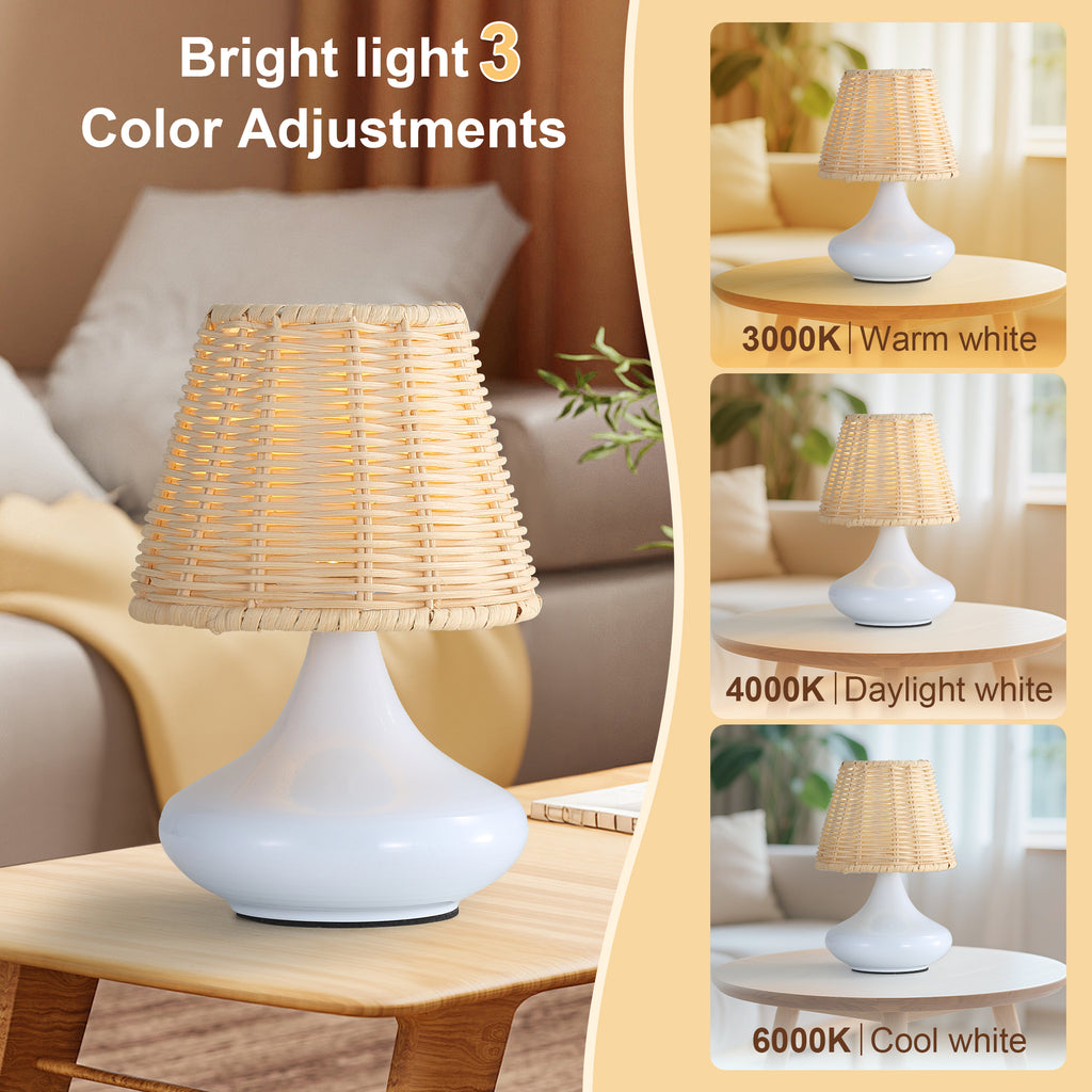 Woven Bamboo Table Lamp, Dimmable Boho Desk Lamp with Iron B - view 6