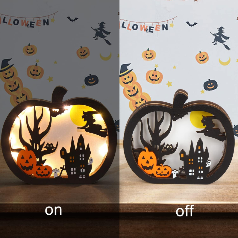 Light-Up Wooden Pumpkin Table Sign, Halloween Centerpiece De - view 4