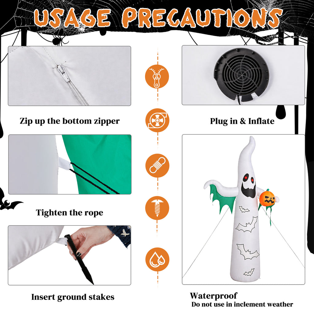 12 ft Inflatable Ghosts and Bats with Flashing LED Lights, H - view 8