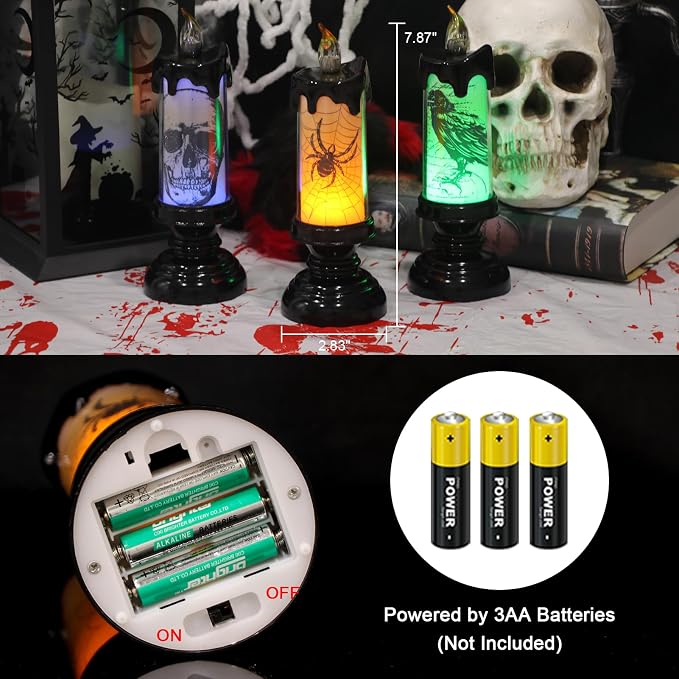 Black Flameless LED Candles 3-Pack with Remote, Skull and Sp - view 3