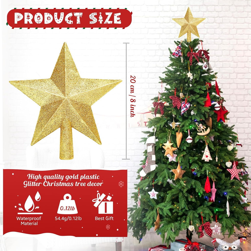 Gold Star Christmas Tree Topper 8 in, Shatterproof Holiday O - view 5