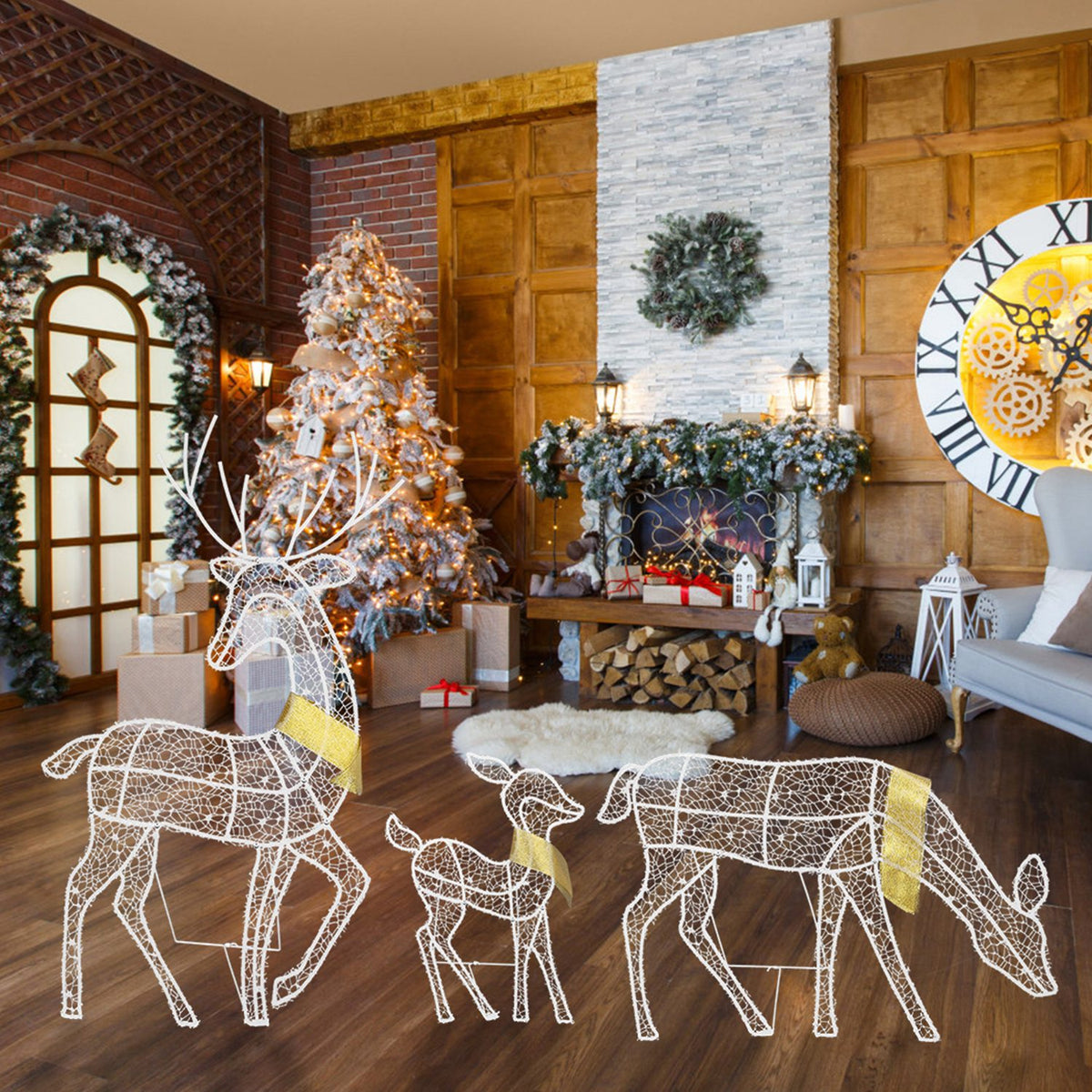 Lighted 2D Reindeer Family Set of 3, Warm White Christmas Ya - view 5