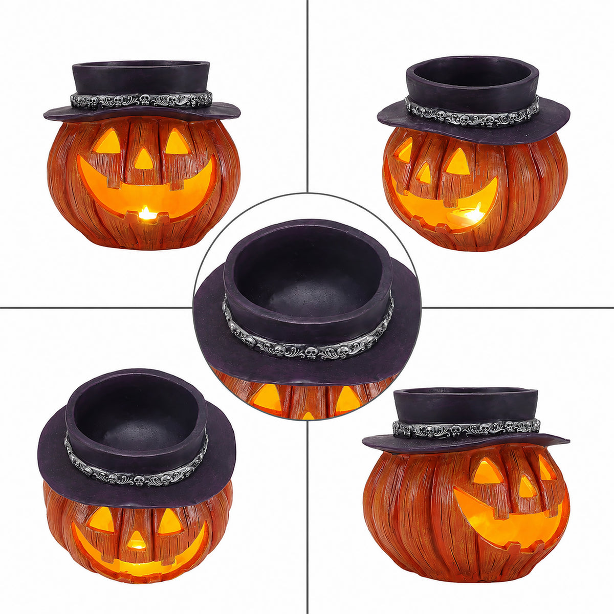 Light-Up Pumpkin Candy Bowl with Witch Hat, Halloween Tablet - view 7