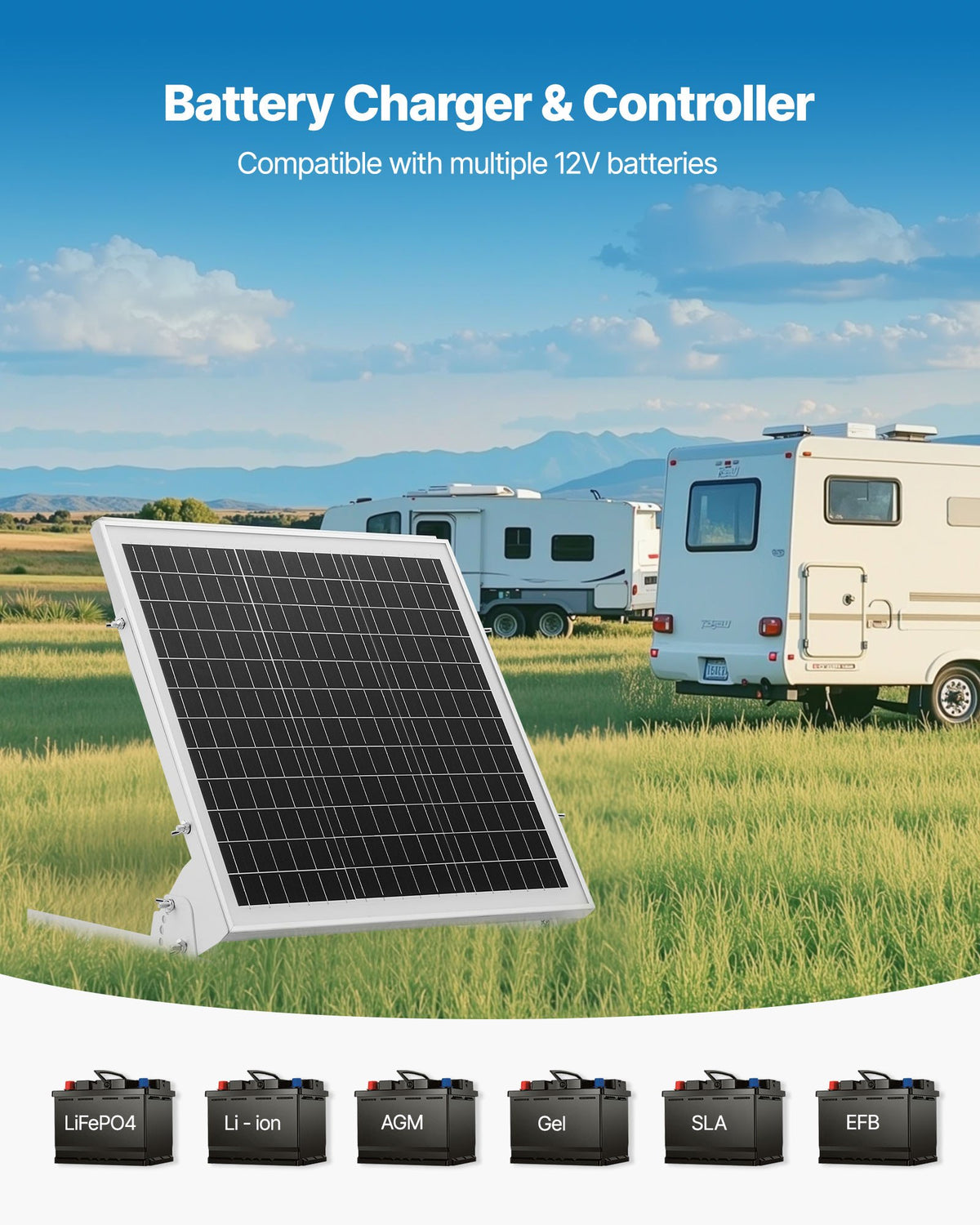 20W 12V Solar Battery Trickle Charger with MPPT Controller f - view 2