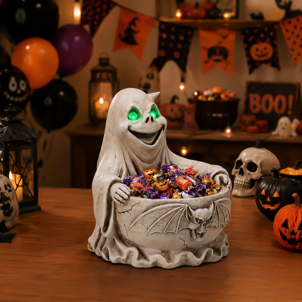 Ghost Candy Bowl Figurine with LED Light, Spooky Halloween P - view 6