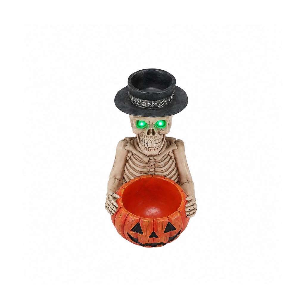 Light-Up Skeleton Figurine with Pumpkin Candy Bowl and Candl - view 4