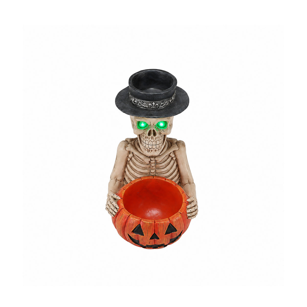 Light-Up Skeleton Figurine with Pumpkin Candy Bowl and Candl - view 4