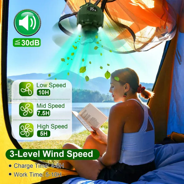 Camping Tent Fan with LED Lantern and Remote, 5200mAh Rechar - view 4