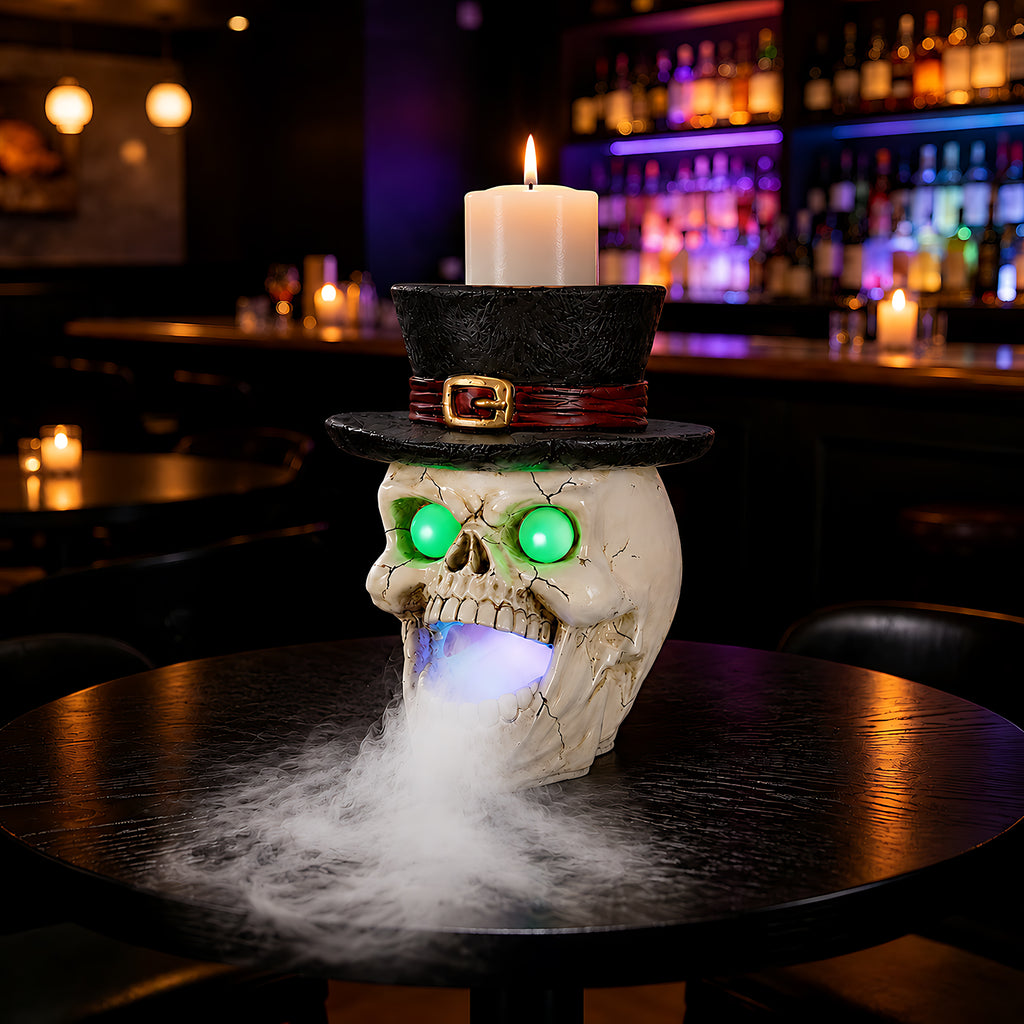 Light-Up Skull with Top Hat and Mist Maker, Spooky Halloween - view 4
