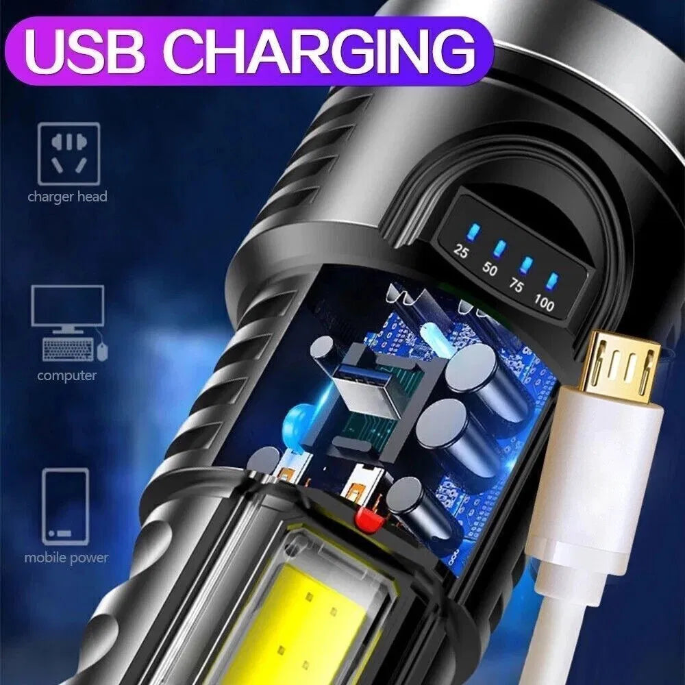 USB Rechargeable LED Flashlight 2-Pack with COB Side Light,  - view 6