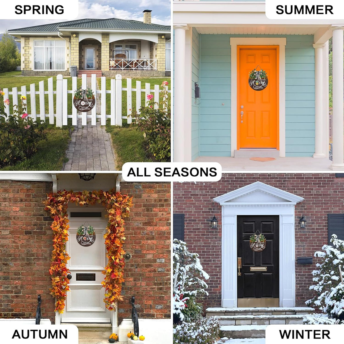 Interchangeable Seasonal Welcome Sign, Round Wood Front Door - view 1
