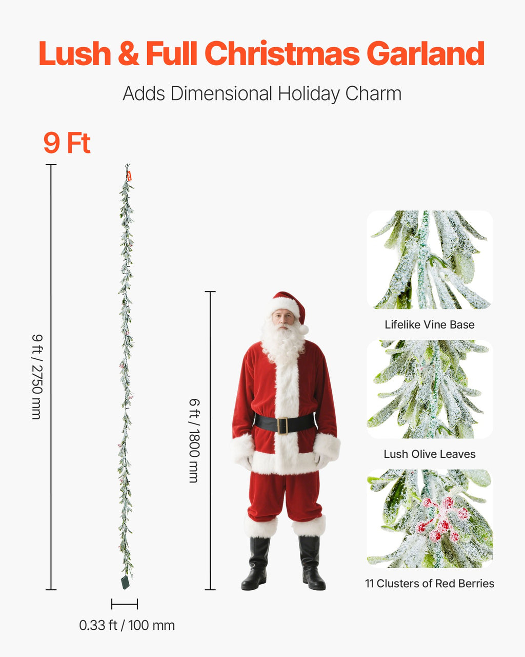 Lighted Olive Leaf Christmas Garland 9 ft with Red Berries,  - view 2