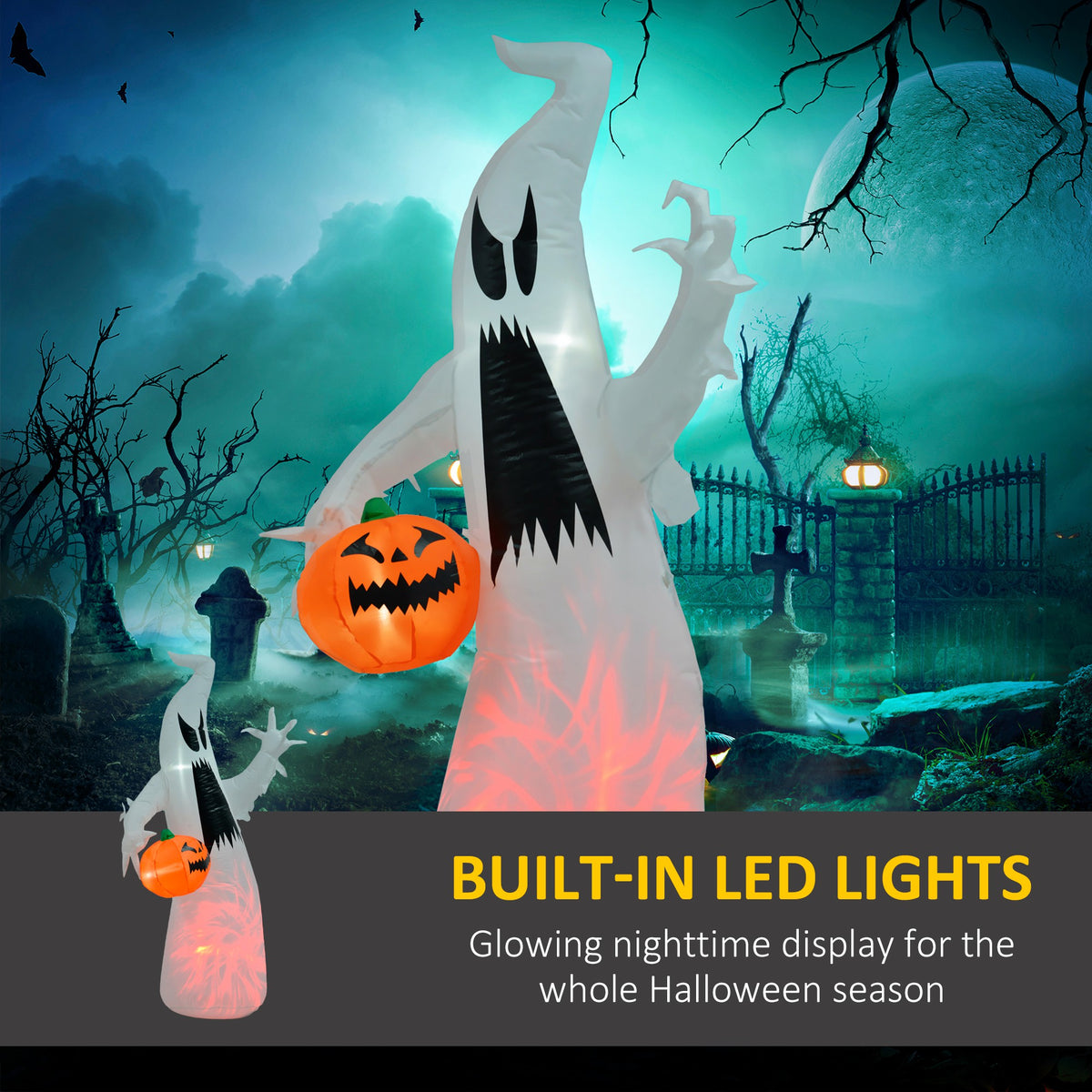 5.9 ft Inflatable Ghost with Pumpkin, LED Lighted Halloween  - view 5