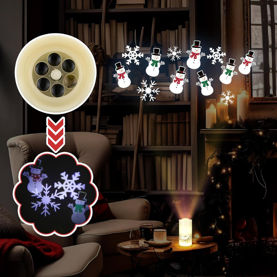 Snowman Flameless Candles with Projector Lights, Christmas H - view 3