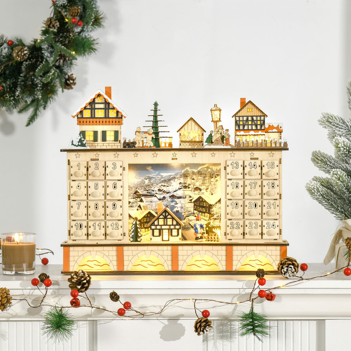 Light-Up Wooden Christmas Village Advent Calendar with Count - view 5