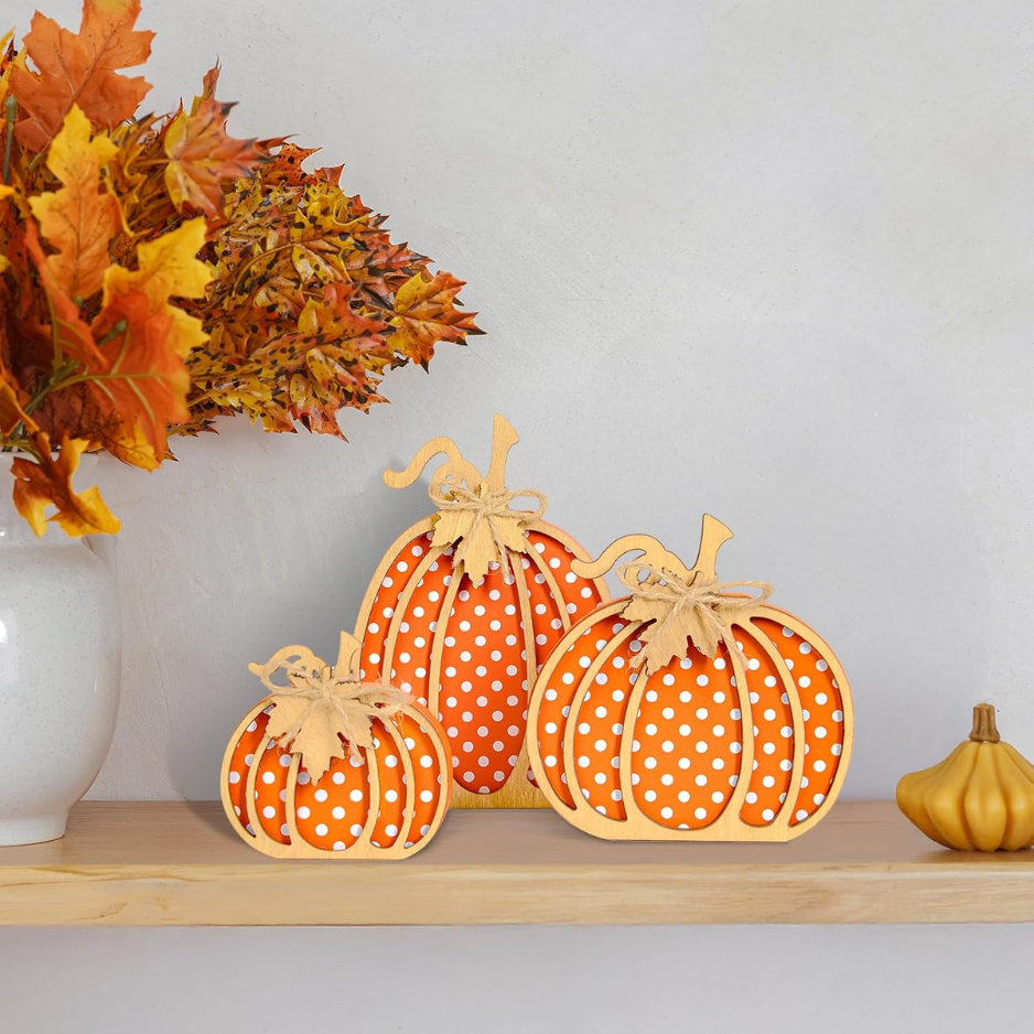 Handmade Wooden Pumpkins 3-Piece Set, Rustic Fall and Thanks - view 4