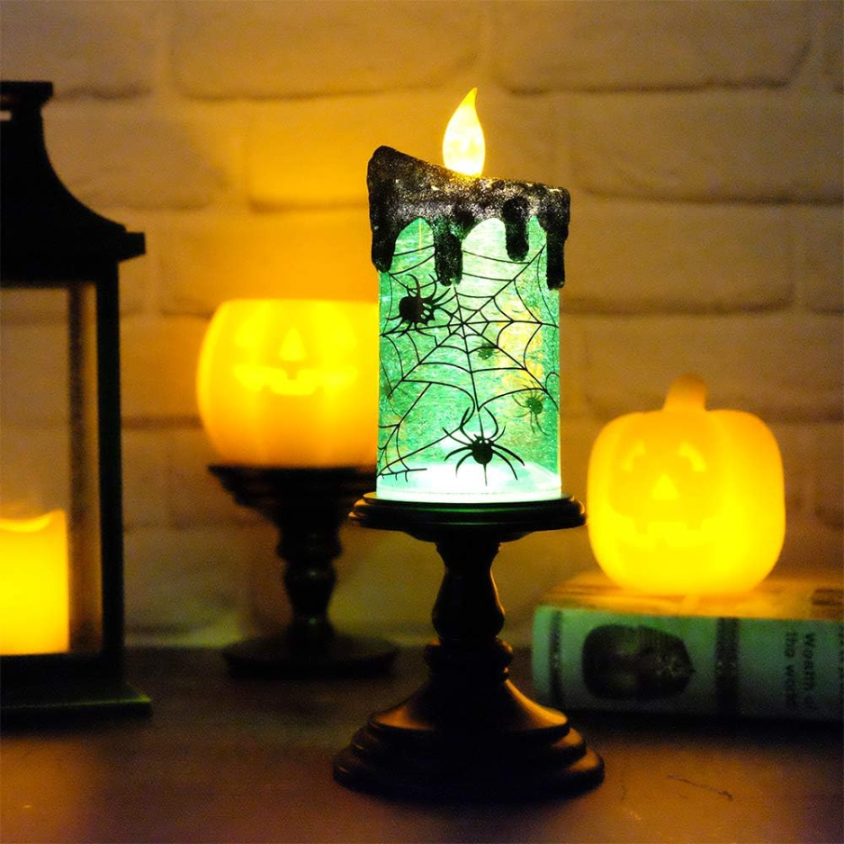 Spider Snow Globe Flameless Candle with Swirling Glitter and - view 7