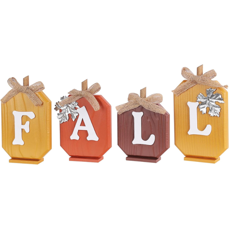 Pumpkin Wood Sign Blocks, Rustic Thanksgiving Tiered Tray De - view 4