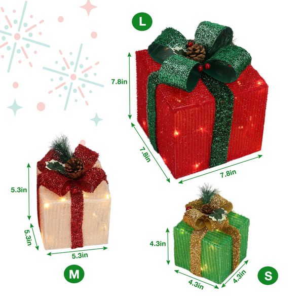 Lighted Christmas Gift Boxes Set of 3, 60 Warm White LED Hol - view 3