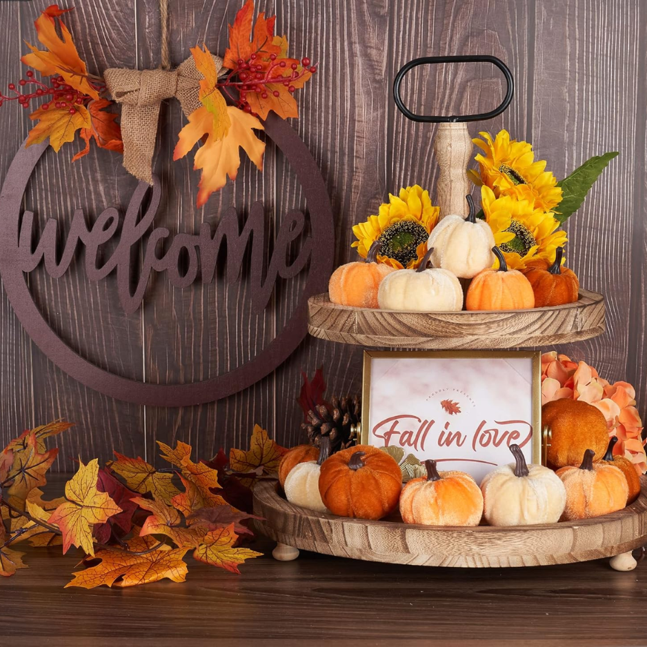 Velvet Pumpkins 12-Pack, Artificial Fall and Thanksgiving Ta - view 2
