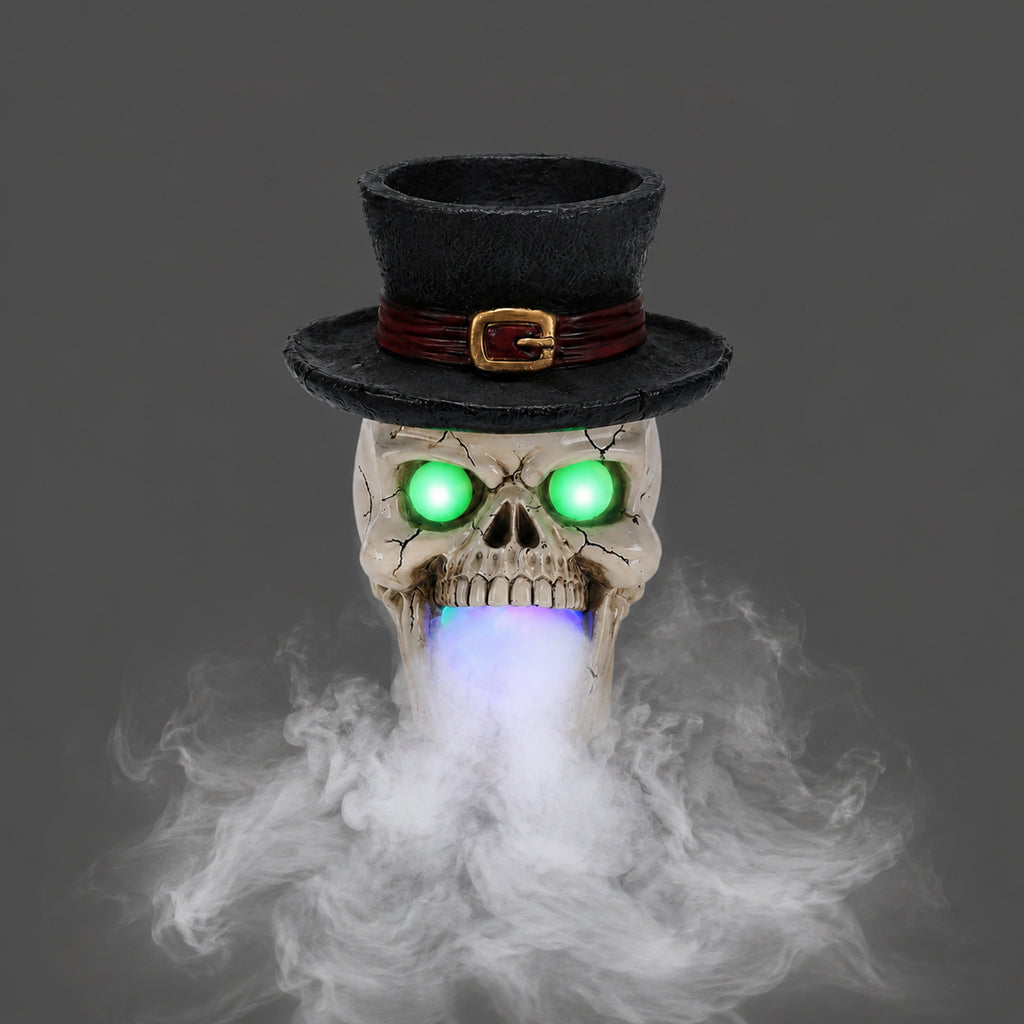 Light-Up Skull with Top Hat and Mist Maker, Spooky Halloween - view 2