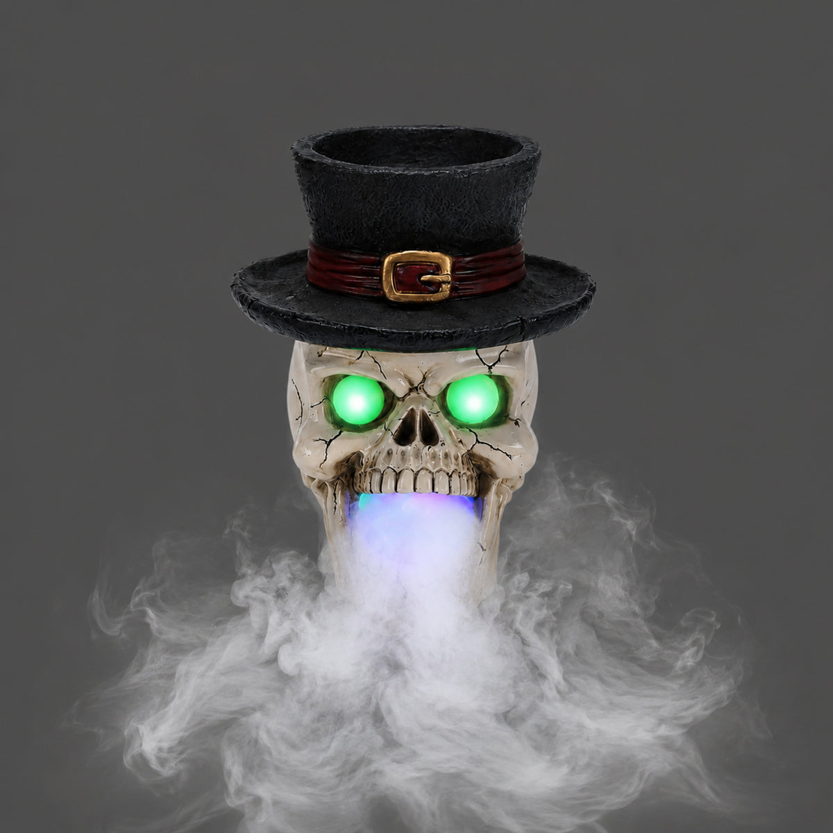 Light-Up Skull with Top Hat and Mist Maker, Spooky Halloween - view 2