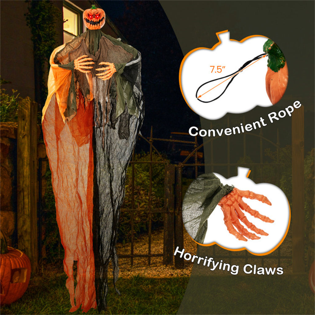 6 ft Hanging Pumpkin Ghost with Red LED Eyes and Poseable Ar - view 2