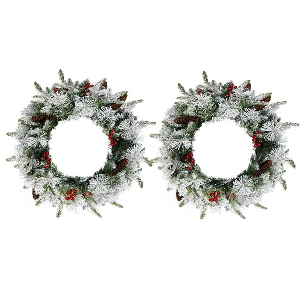Pre-Lit Snow Flocked Christmas Wreaths 18 in 2-Pack, 60 Warm - view 3
