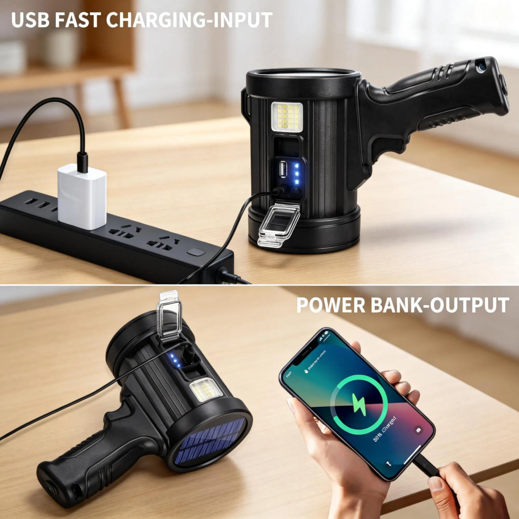 Rechargeable Handheld Spotlight, Solar and USB Charging, Wat - view 6