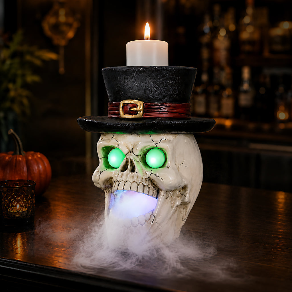 Light-Up Skull with Top Hat and Mist Maker, Spooky Halloween - view 8