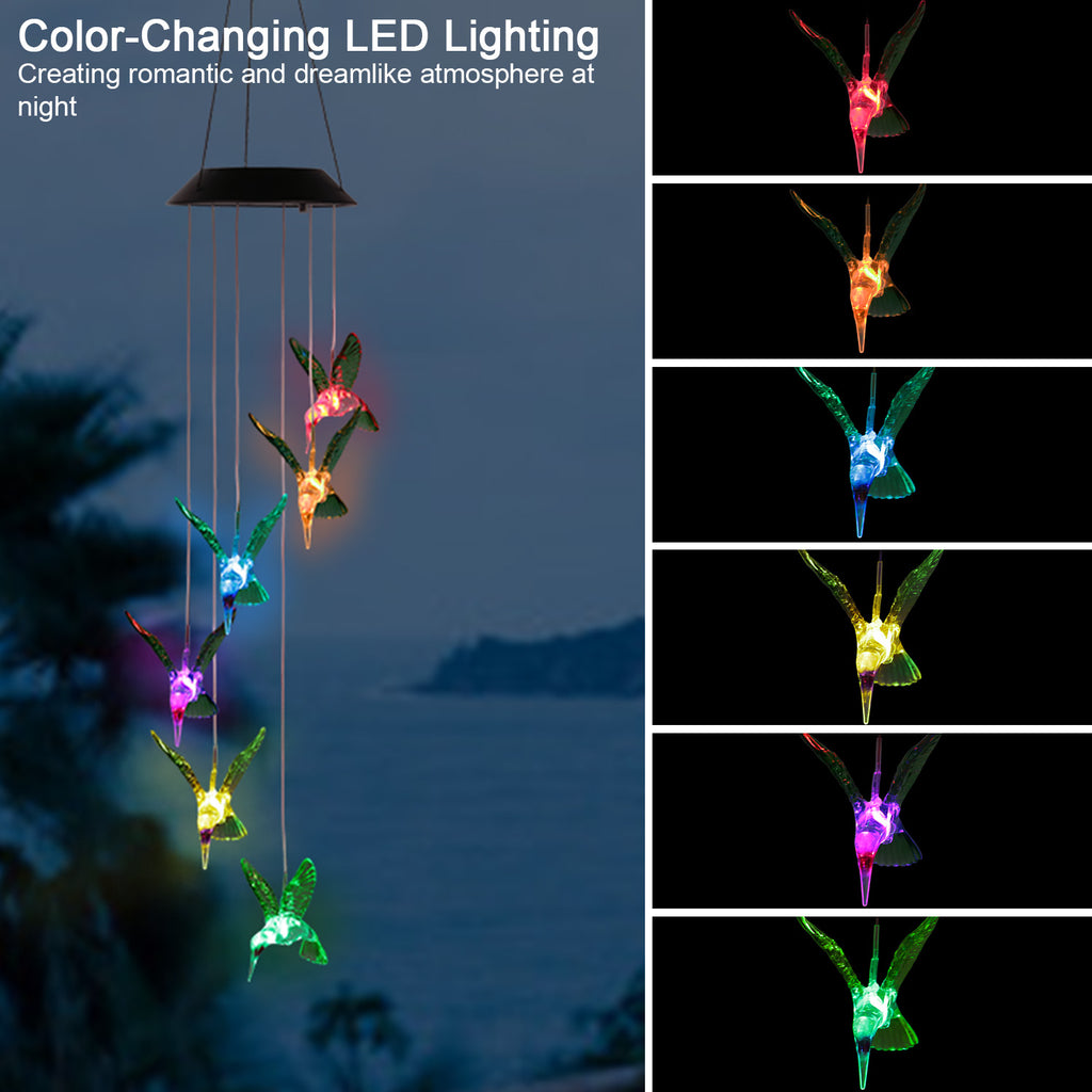 Solar Hummingbird Wind Chime Light, Color-Changing LED Garde - view 4