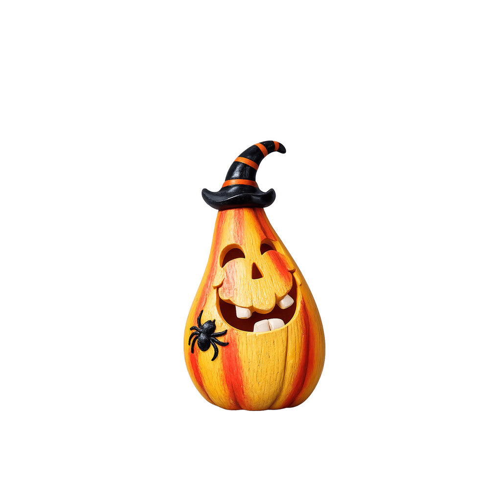 Light-Up Resin Pumpkin with Witch Hat and Spider, Halloween  - view 7