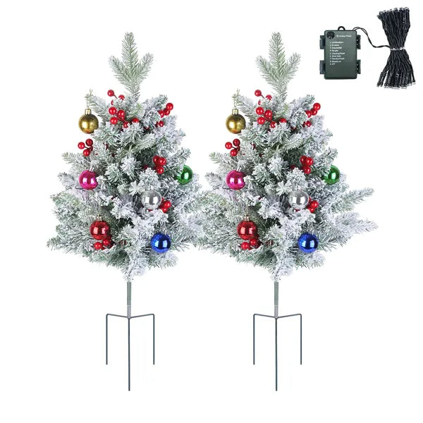 Lighted Christmas Urn Filler Trees 2-Pack, Battery Porch Tre - view 7