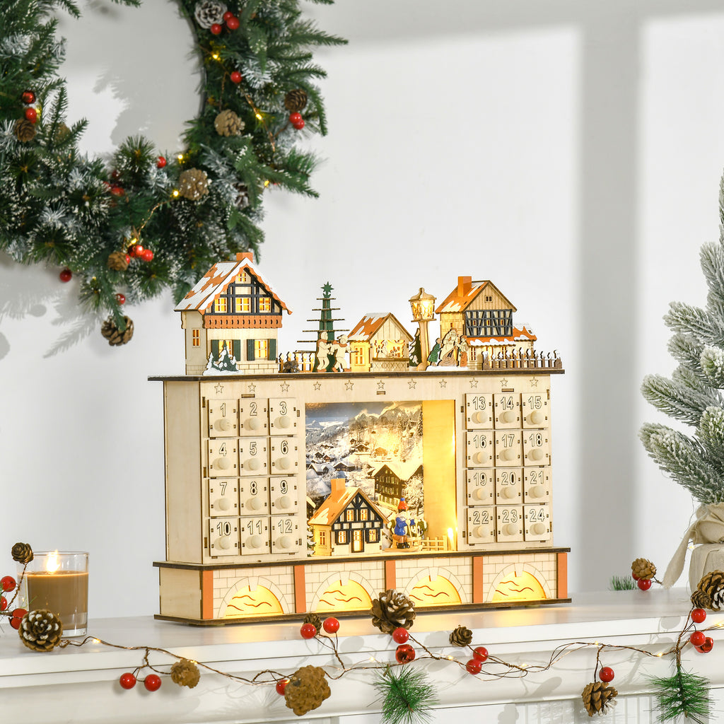Light-Up Wooden Christmas Village Advent Calendar with Count - view 3